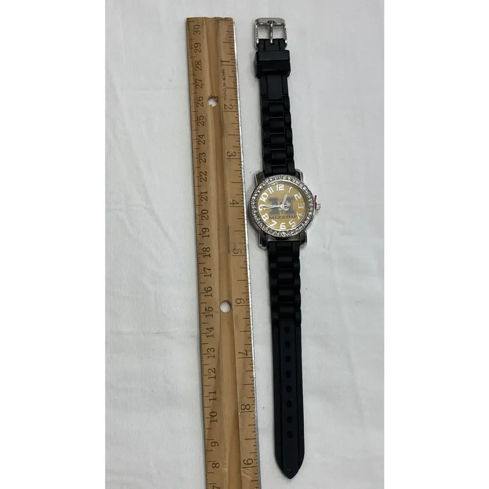Missouri Tigers Ladies Crystals Watch, Black Silicone Band, NCAA